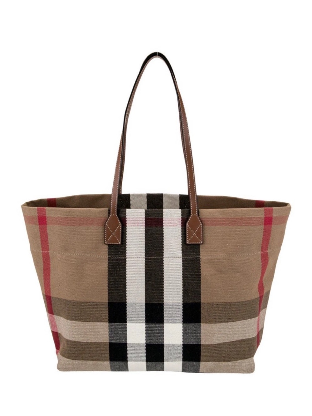 Burberry London Check Canvas Tote with Brown Leather Straps